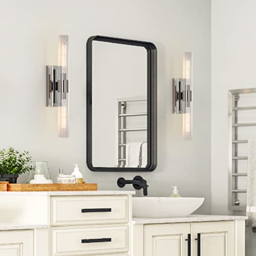 Modern Wall Sconces Fixture Set of 2, Bathroom Light with Mirror Coating and Clear Glass Shade, Indoor Vanity Light for Mirror, Living Room, Bedroom, Hallway, Fireplace, Staircas(Including Bulb)