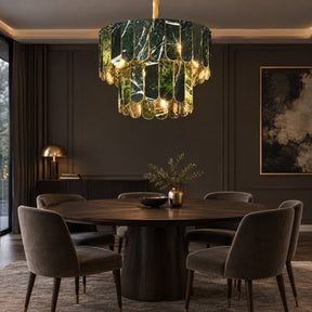 Modern Two-Tier Prada Green Luxury stone Chandelier
