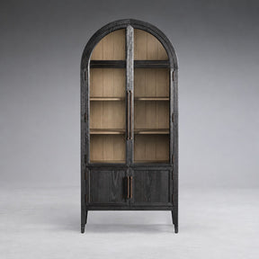 Tall Oak Display Cabinet with Glass Doors