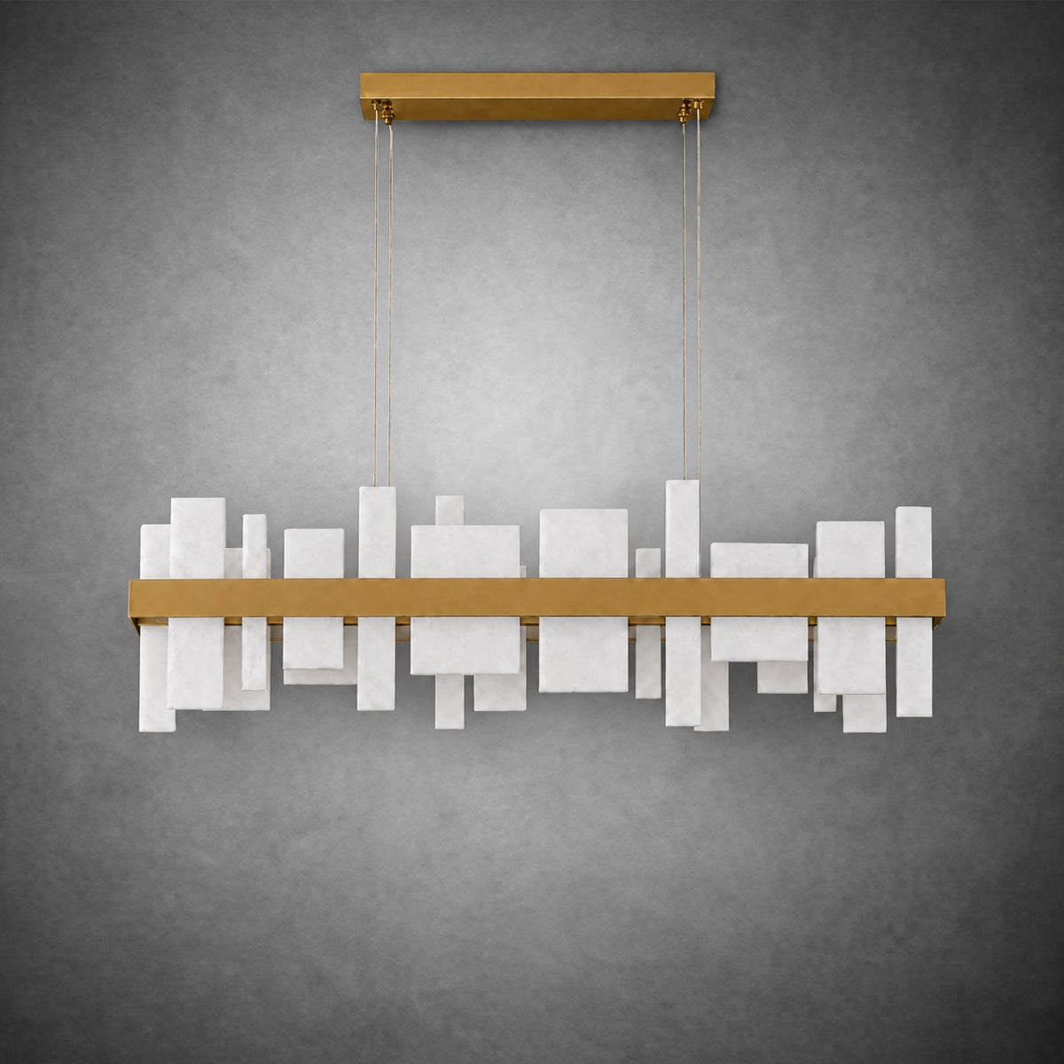 Linear Alabaster and Gold Stainless Steel Dining Chandelier