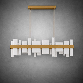 Linear Alabaster and Gold Stainless Steel Dining Chandelier