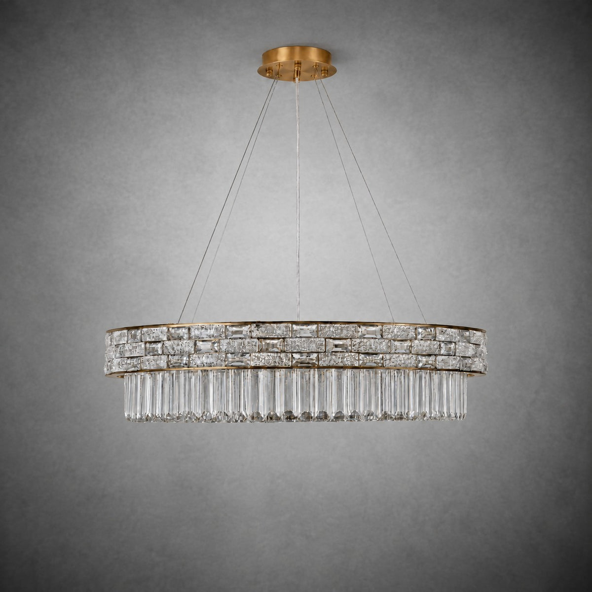 Ice Flake Crystal Round Pendant 31.5 Inch - Gold