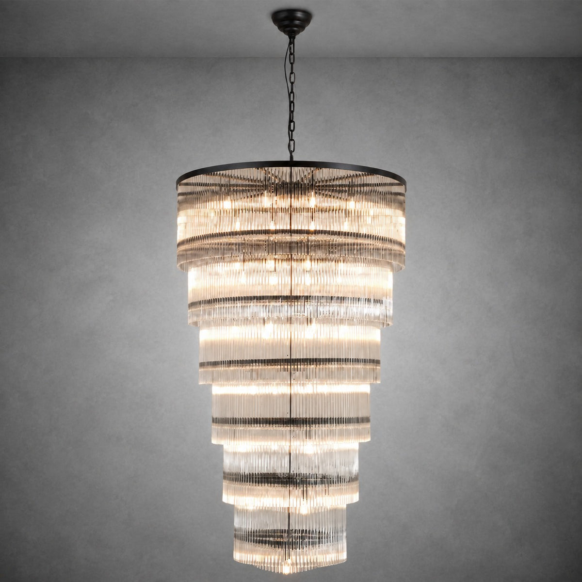 Seven-Tier Striped Column Staircase Chandelier D990 - Black