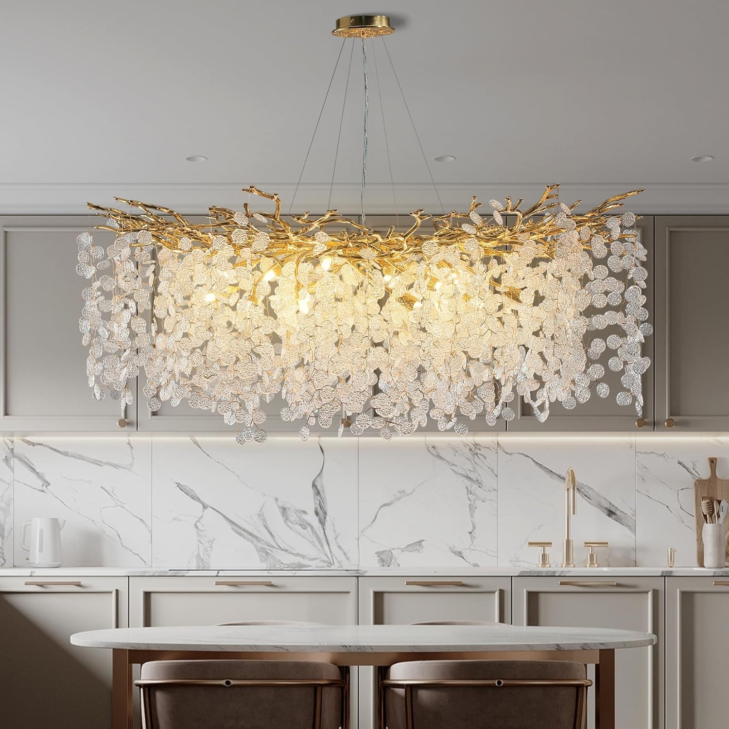 YUYI 47" Gold Tree Branch Modern Crystal Chandelier