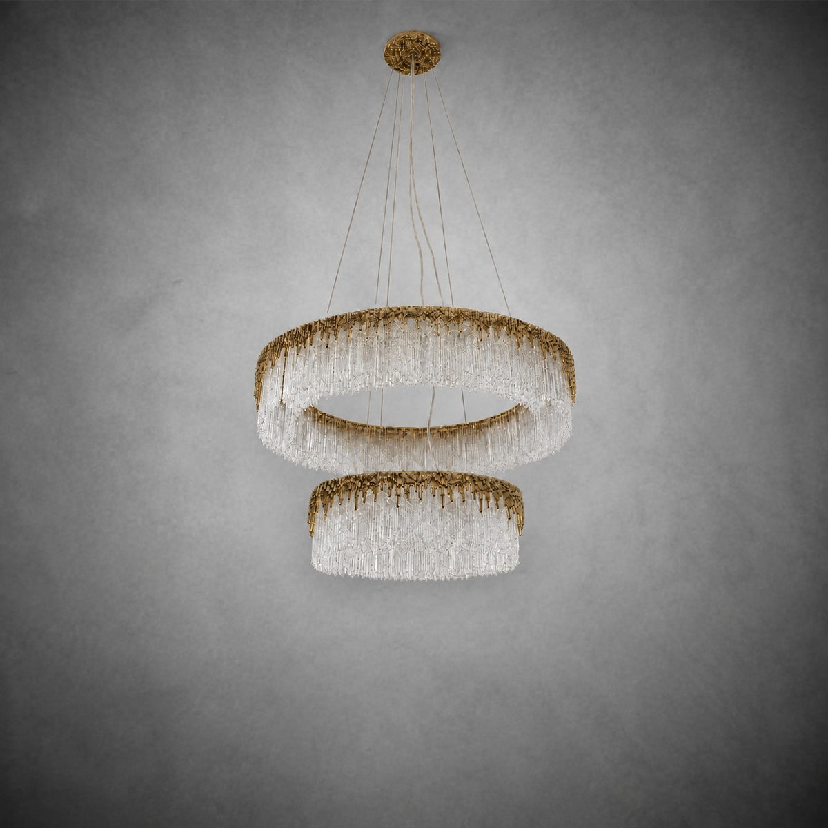 Ice Bloom Glass Two-Tier Chandelier D800+D500 - Copper