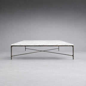 Square Hammered Metal and Marble Coffee Table