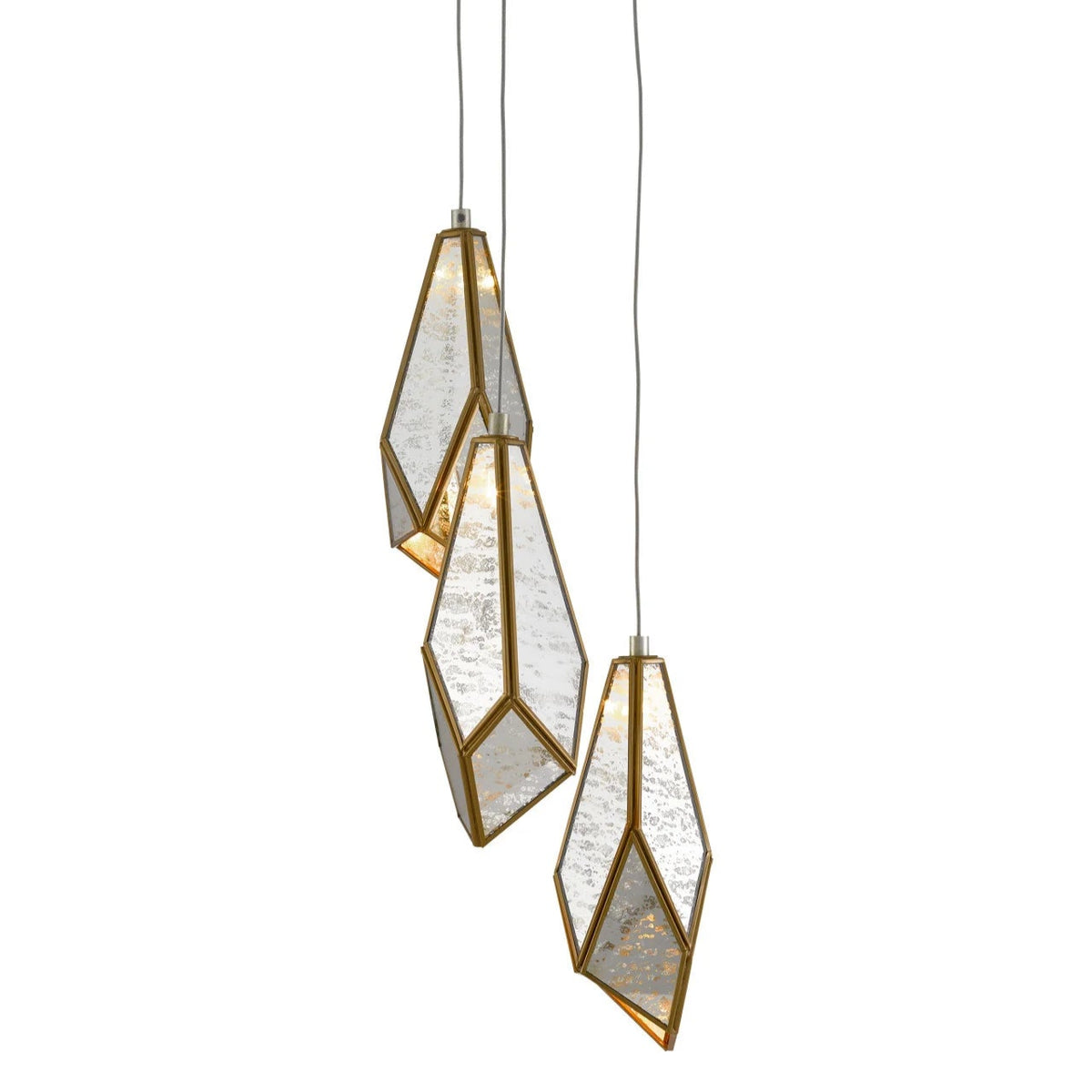 Glass Mirror 3-Light Round Multi-Drop Pendant