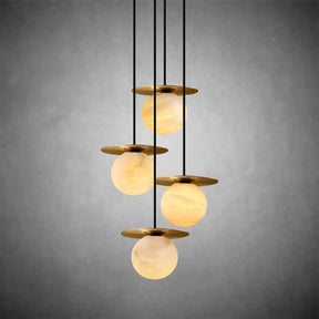 Spherical marble single pendant light