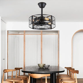 Cage Industrial Black Bladeless Ceiling Fan Light 18"