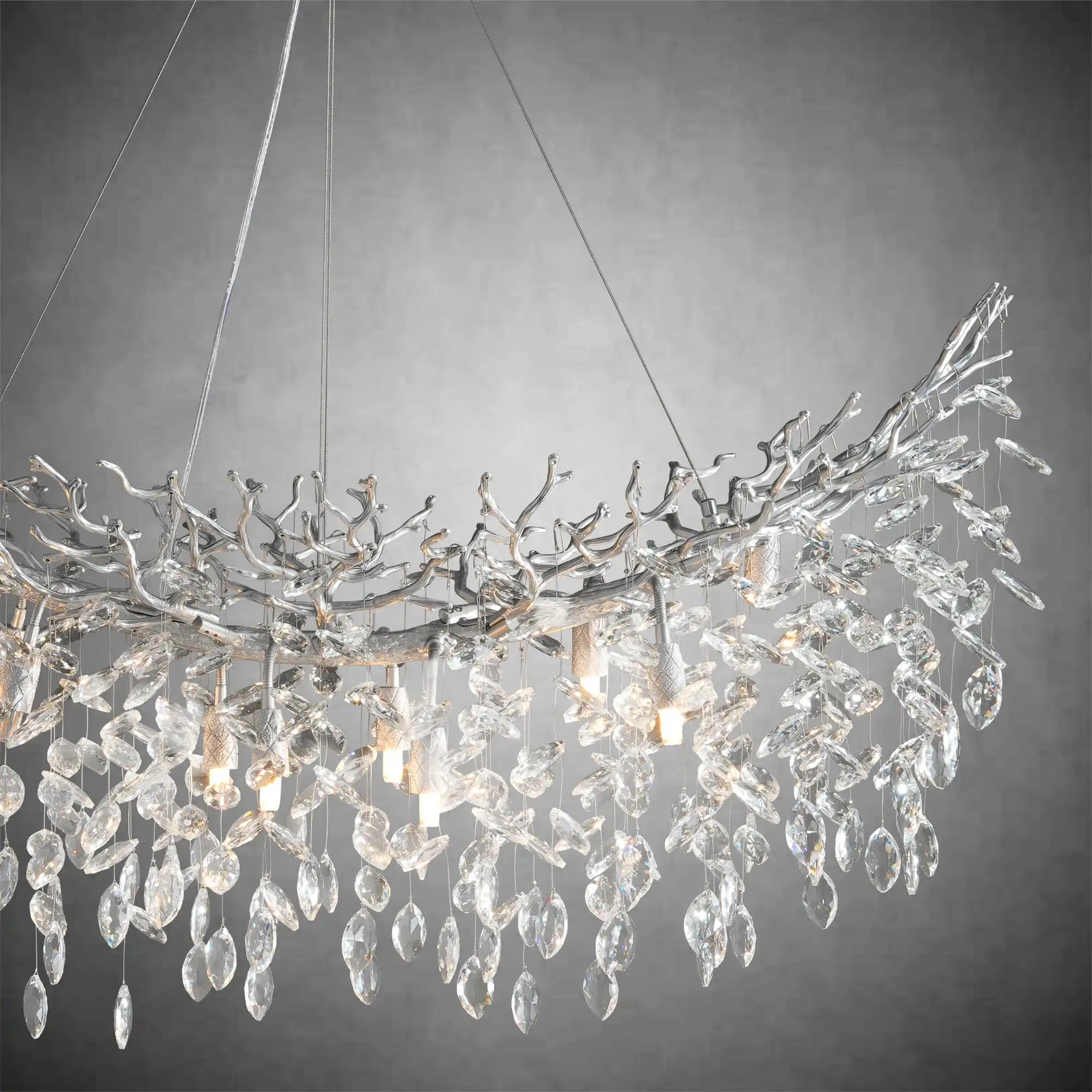 Artistic Crystal Branch Chandelier - Modern Silver Rectangular Island Light