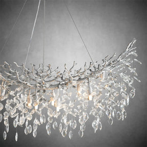 Artistic Crystal Branch Chandelier - Modern Silver Rectangular Island Light