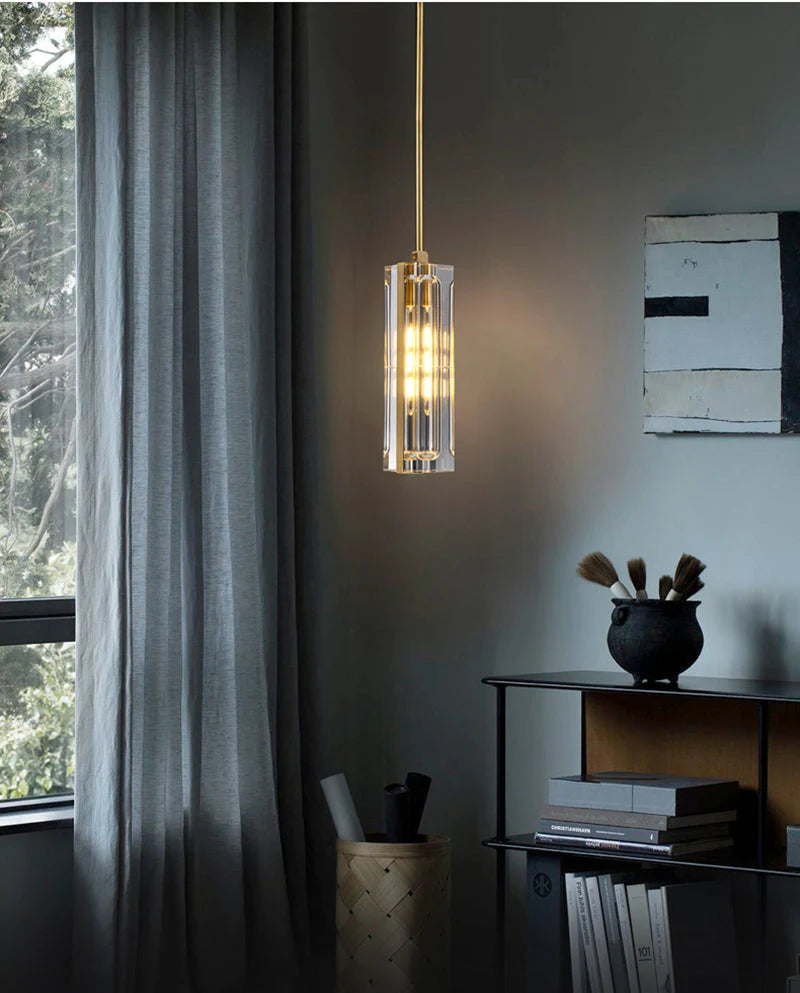 Golden Rectangular Crystal Pendant Lighting