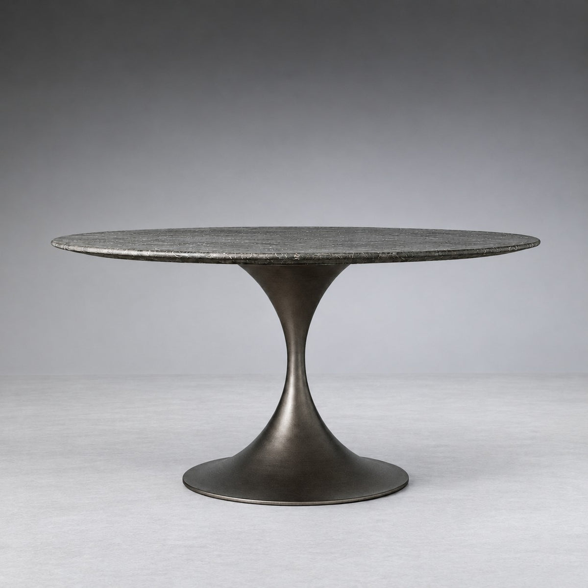 Round Stone-Top Steel-Base Dining Table
