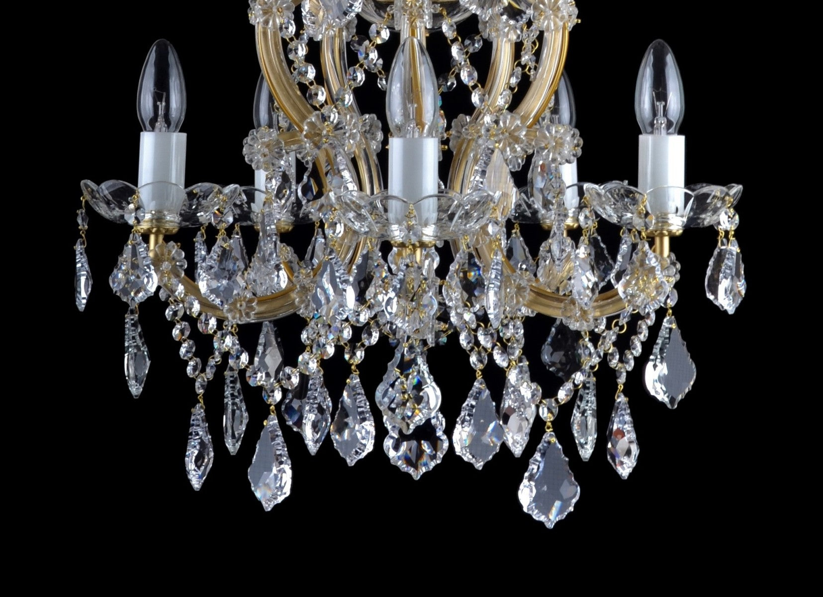 5-flame Maria Theresa chandelier with cut bobeches & trimmings in the French style