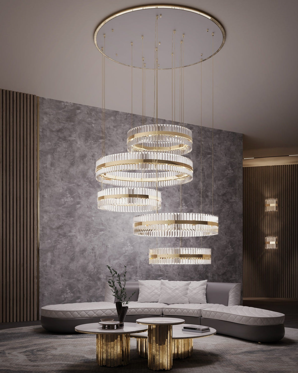 5-Ring Crystal Chandelier in Gold Finish