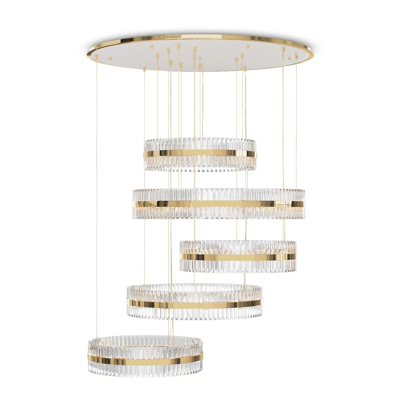 5-Ring Crystal Chandelier in Gold Finish