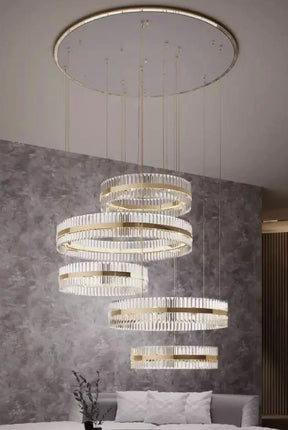 5-Ring Crystal Chandelier in Gold Finish