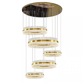 5-Ring Crystal Chandelier in Gold Finish