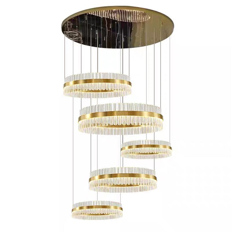 5-Ring Crystal Chandelier in Gold Finish