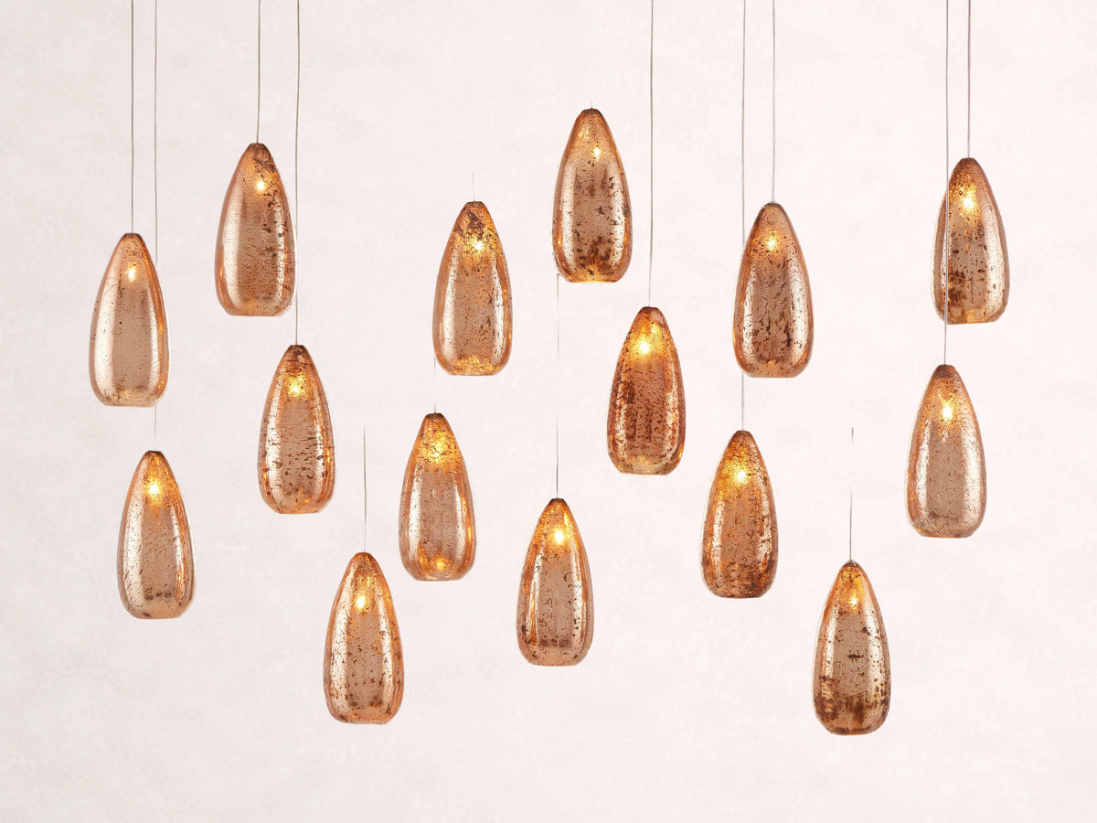 Edda Cascade Teardrop Mercury Glass Linear Chandelier 48'' 54''L