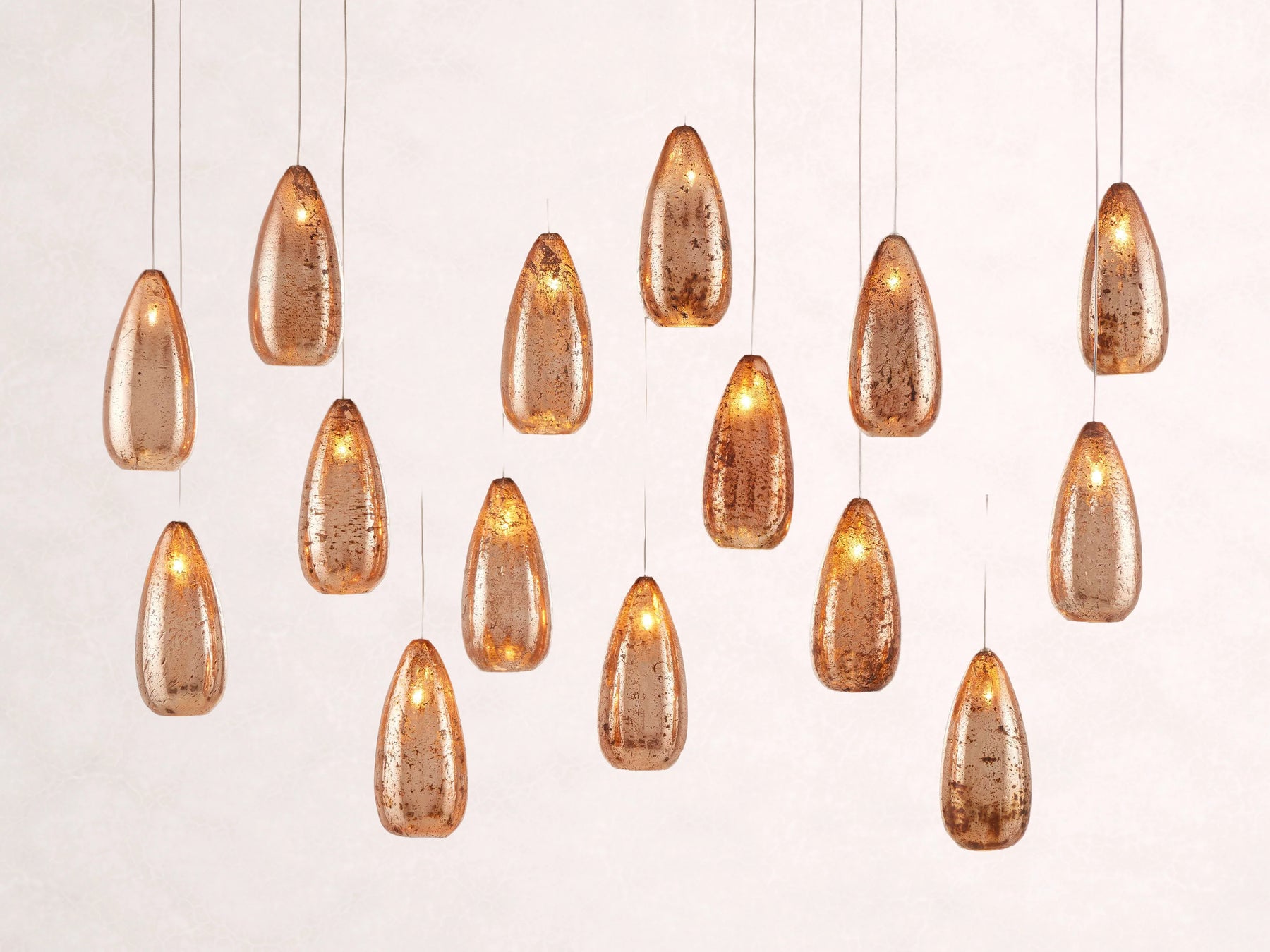Edda Cascade Teardrop Mercury Glass Linear Chandelier 48'' 54''L