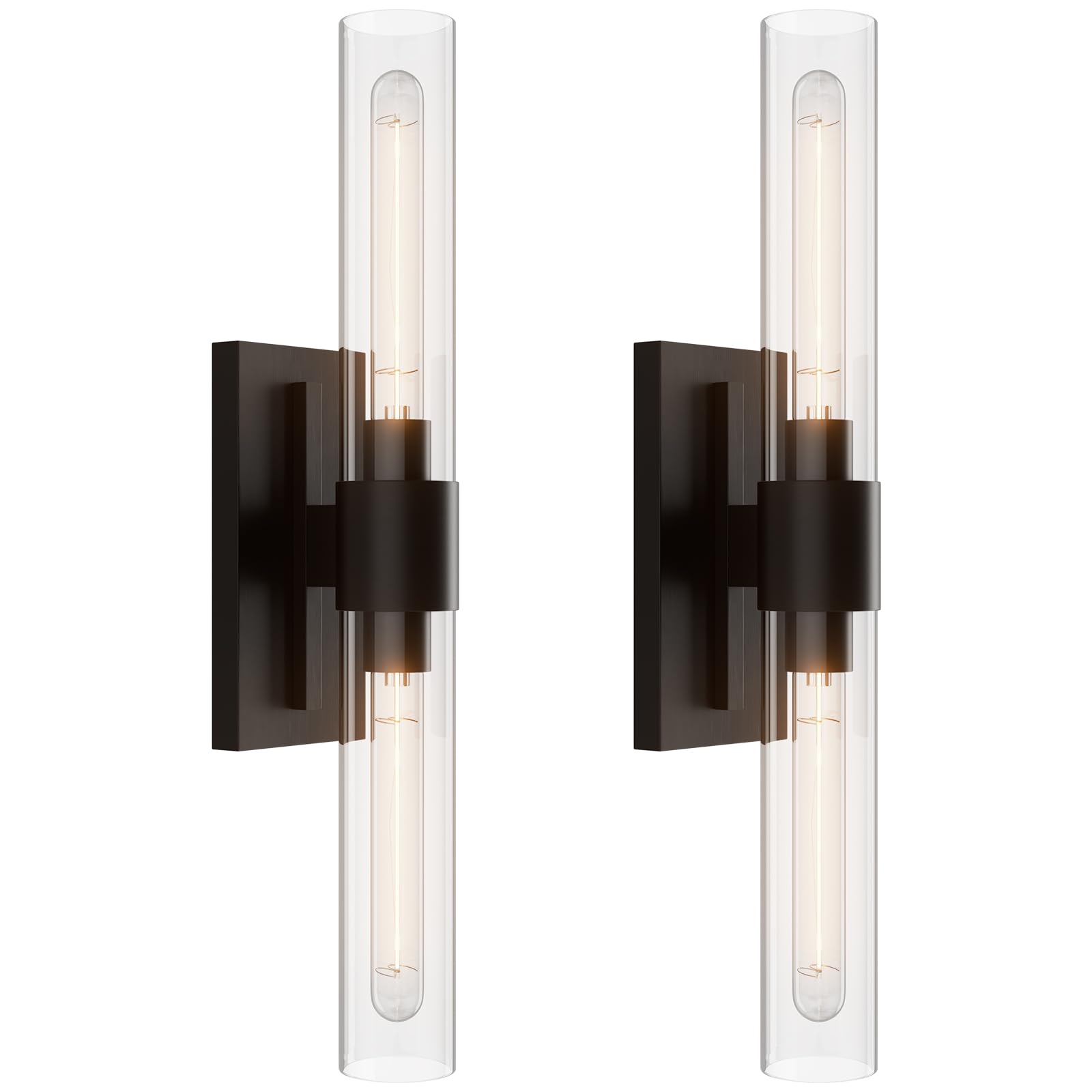 Modern Black sconces Wall Decor Set of 2, Bathroom Light with Clear Glass Shade, Indoor Vanity Light for Mirror, Living Room, Bedroom, Hallway, Fireplace, Staircase(Including Bulb)