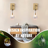 Wall Sconces Set of Two, Brass Raindrop sconces Wall Lighting,Indoor Kitchen Wall Decor Lamps,Wall Lamp with Hand Blown Solid Glass Perfect for Bedroom, Living Room,Vanity(Including Bulb)