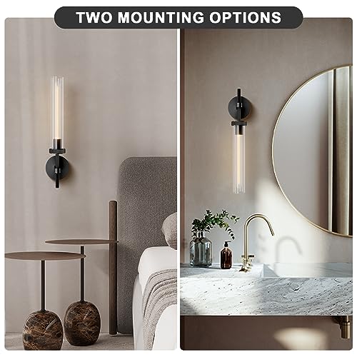 Black sconces Wall Lighting, 19" Knurling Bathroom Vanity Light Fixtures,Wall Lamp Modern Wall Lights for Mirror Living Room Hallway Staircase
