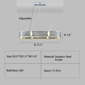H3.9"*D31.5"*W11.8"2023 New Nordic Light Luxury Chrome/Gold 0-shaped Chandelier for Living/Dining Room,dimension, art design,