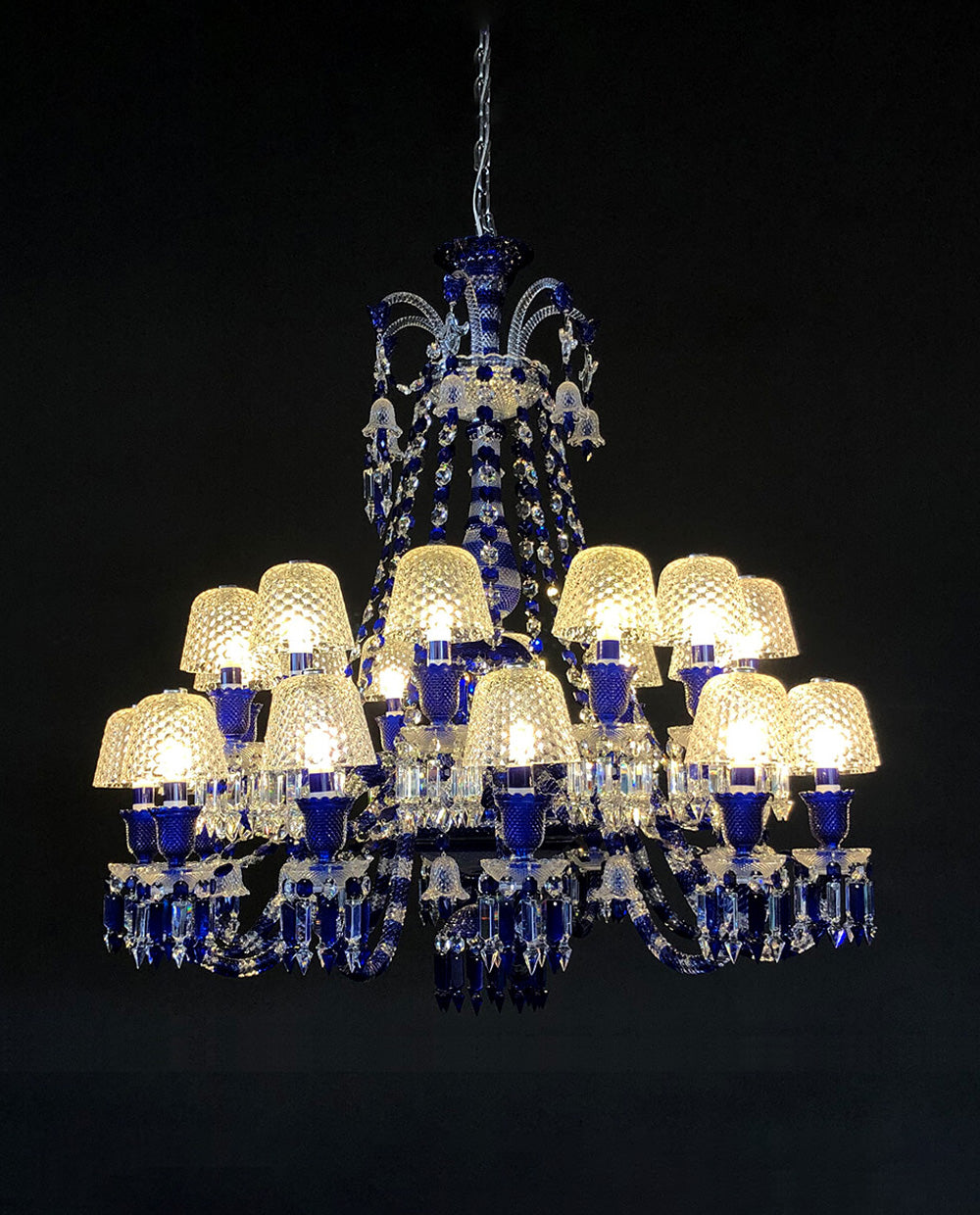 24 Lights Baccarat Chandelier Blue & Clear Baccarat Crystal Lighting