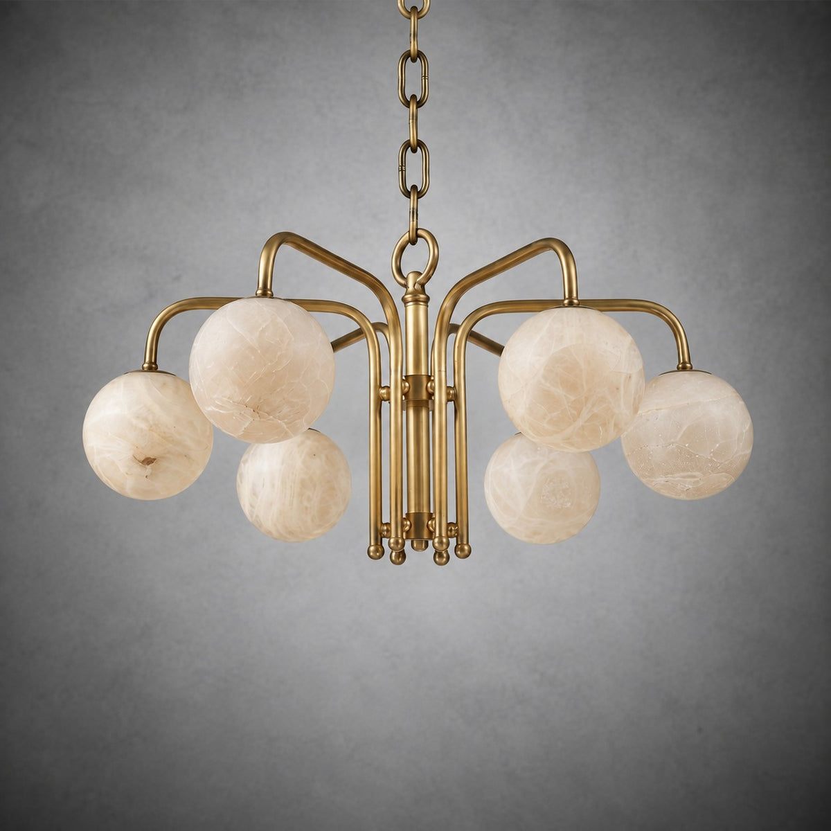Brass 6-orb Alabaster Pendant Light