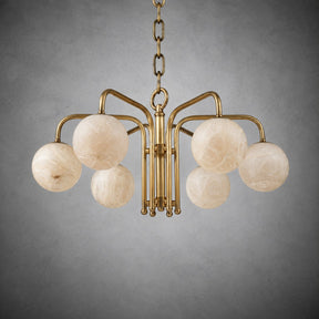 Brass 6-orb Alabaster Pendant Light