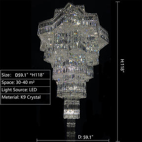 Luxury Plaza Multi-Tier Crystal Chandelier for High Ceilings/Hotel Hall / 2 Story Foyer - Merlin Lamps
