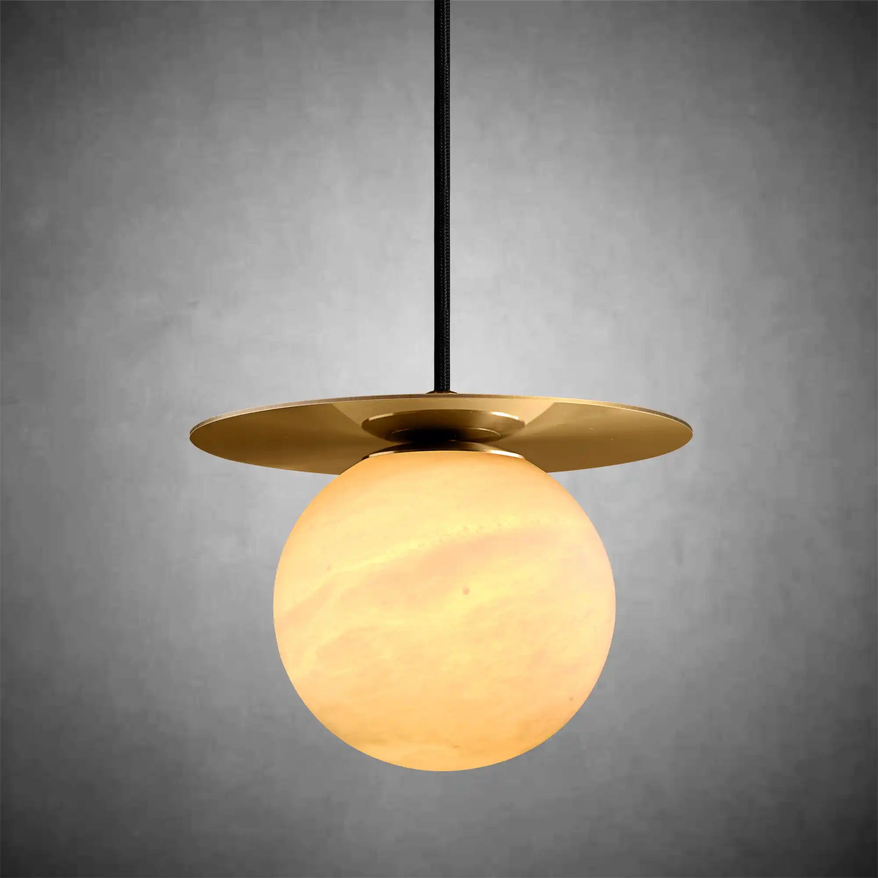 Spherical marble single pendant light