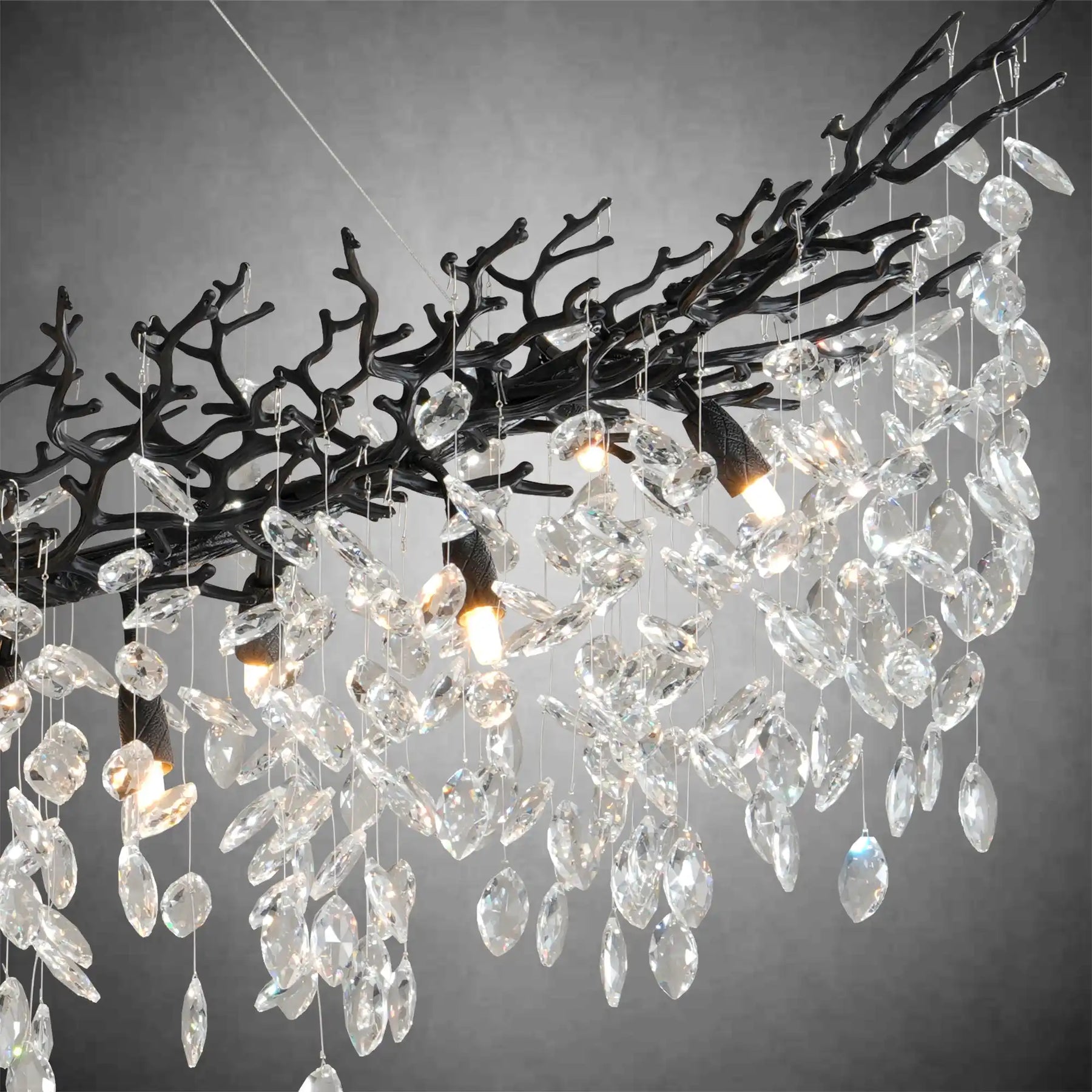 Artistic Crystal Branch Chandelier - Modern Silver Rectangular Island Light