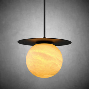 Spherical marble single pendant light
