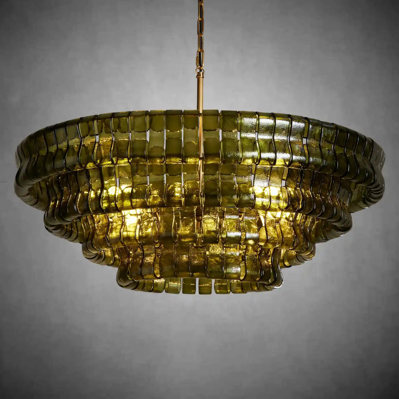 Ghiaccio Round Glass Chandelier-Chandelier-Merlin Lamps-Antique Brass-Green-24"-merlinlamps