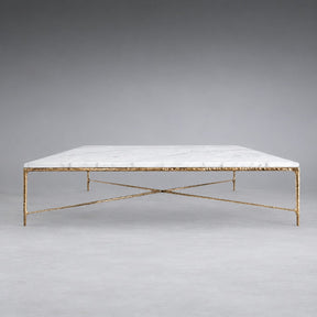 Square Hammered Metal and Marble Coffee Table
