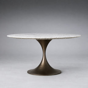 Round Stone-Top Steel-Base Dining Table