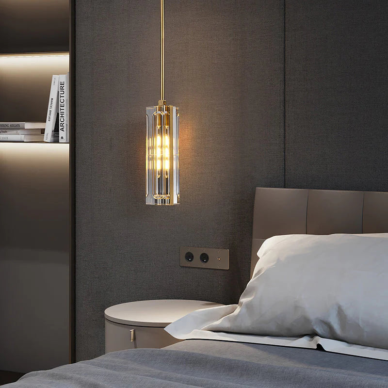Golden Rectangular Crystal Pendant Lighting