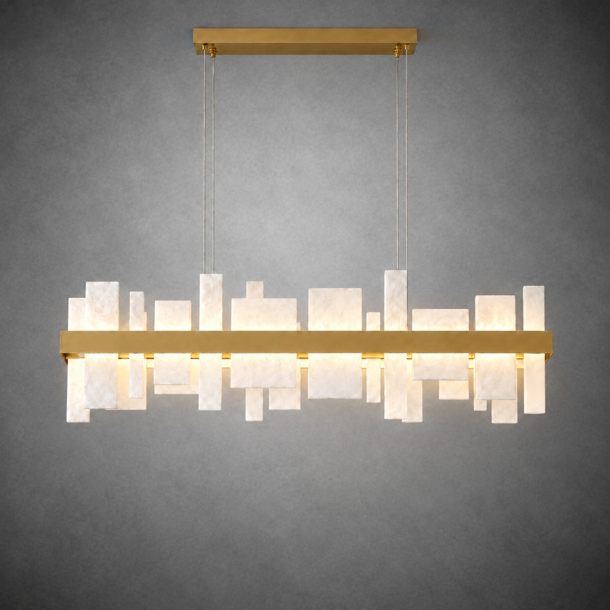 Linear Alabaster and Gold Stainless Steel Dining Chandelier