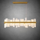 Linear Alabaster and Gold Stainless Steel Dining Chandelier