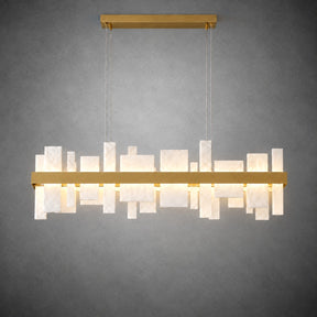 Linear Alabaster and Gold Stainless Steel Dining Chandelier
