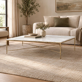 Square Hammered Metal and Marble Coffee Table