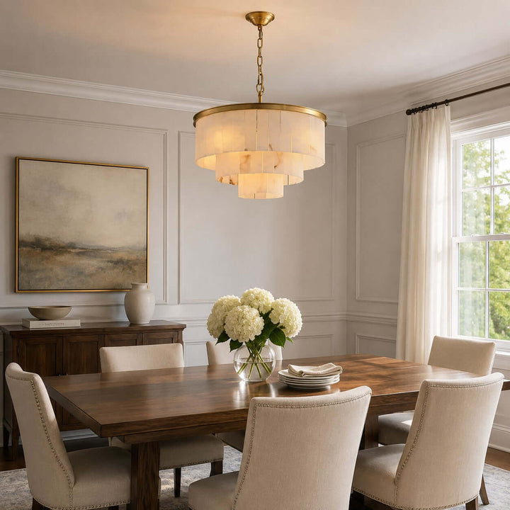 Camron Luxury Selenite 3 Tier Round Chandelier