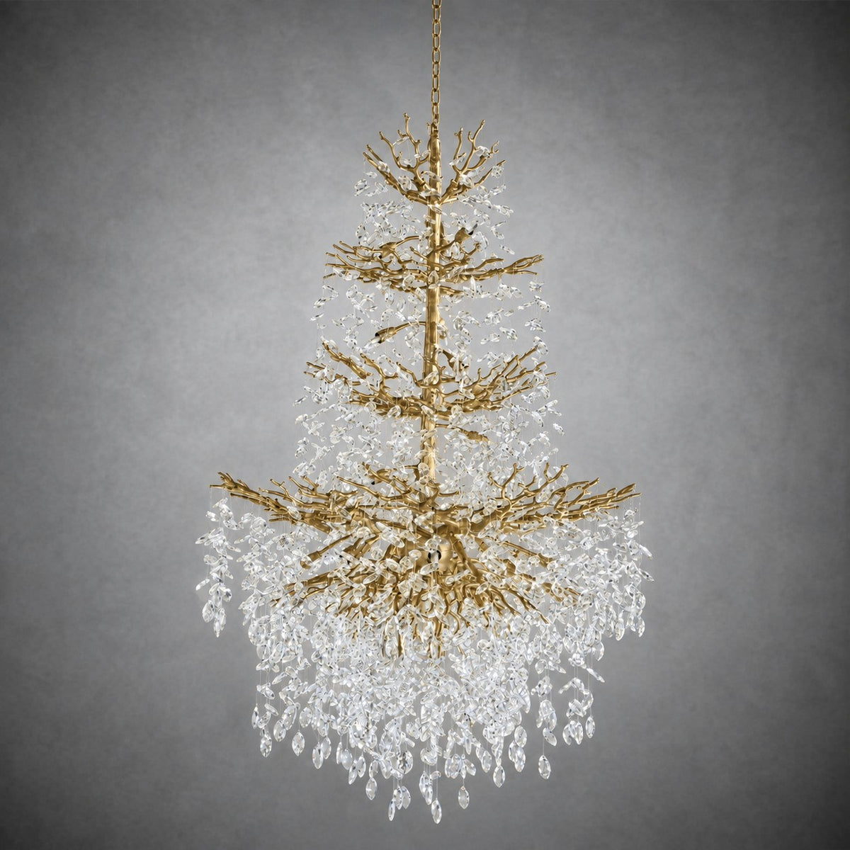 61" Gold 23-Light Tiered K9 Crystal Branch Chandelier