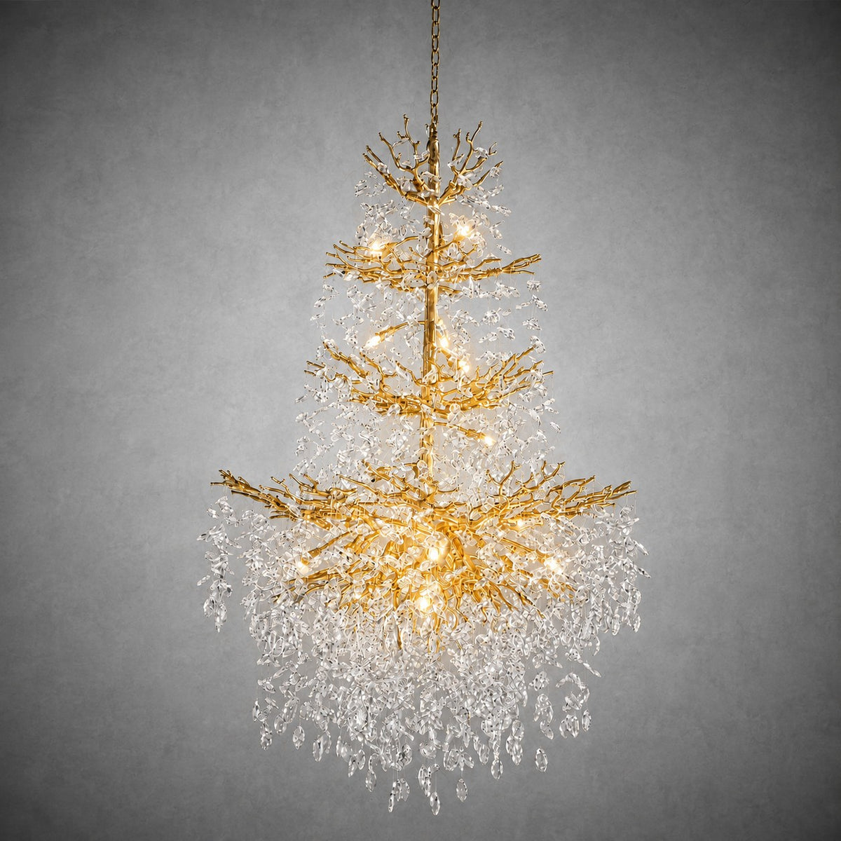 61" Gold 23-Light Tiered K9 Crystal Branch Chandelier