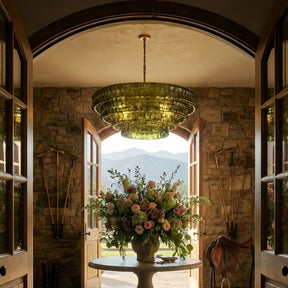 Ghiaccio Round Glass Chandelier-Chandelier-Merlin Lamps-Antique Brass-Clear-24"-merlinlamps