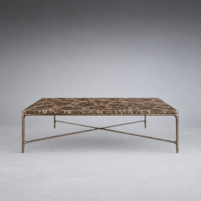 Square Hammered Metal and Marble Coffee Table