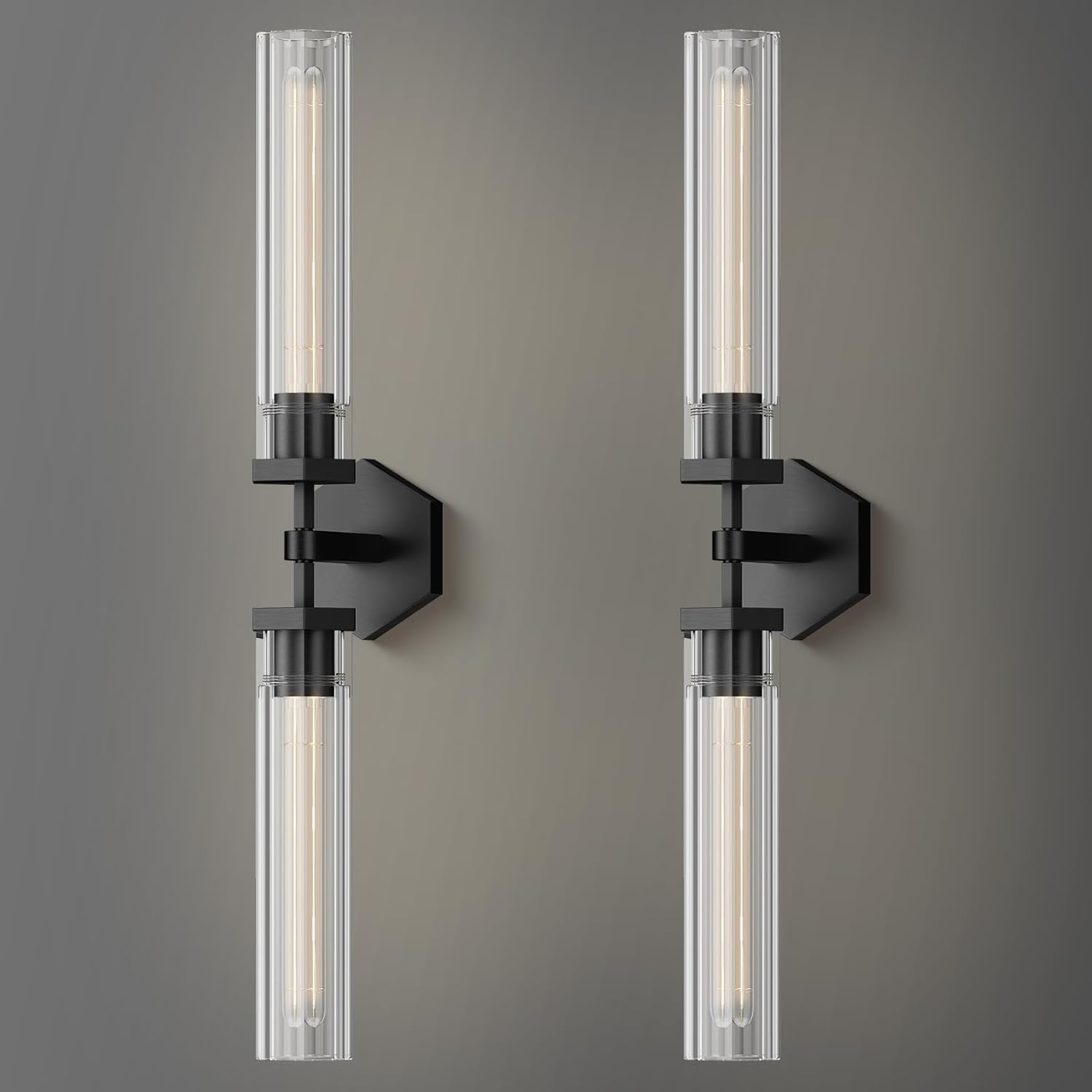 Crystal Wall Sconces Set of Two, 28.7" Dual-Lights Black Sconces Wall Lighting